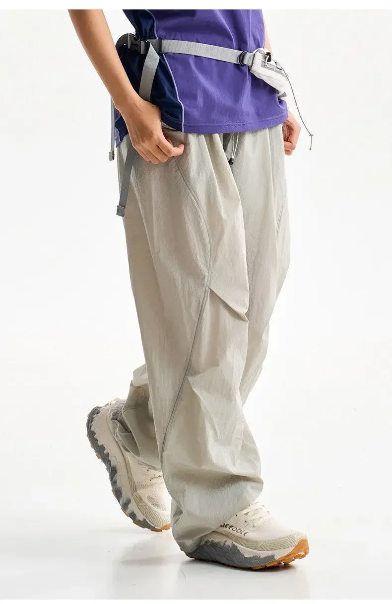 Unisex Outdoor Waterproof Cargo Pants - Quick Dry Wide Leg Techwear Trousers | Windbreaker Hiking Sweatpants with Double