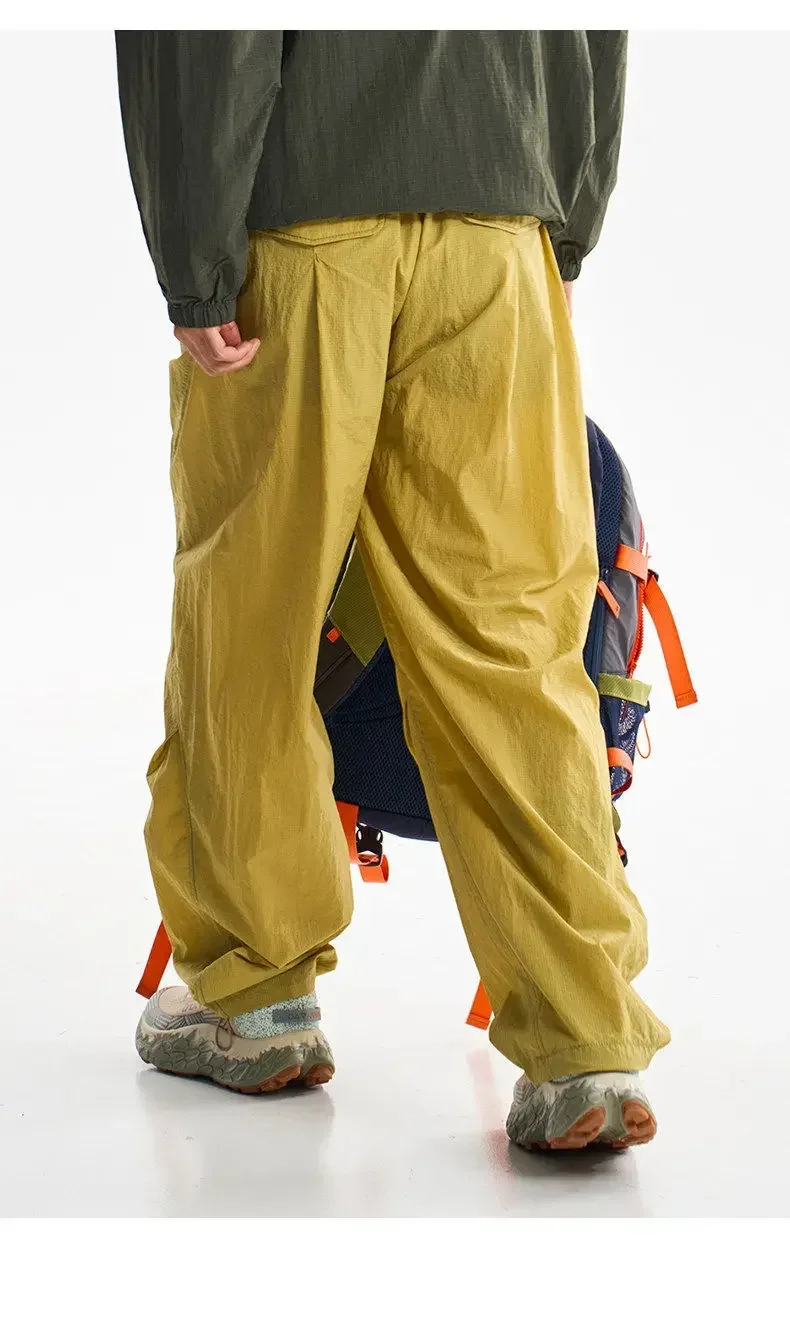 Unisex Outdoor Waterproof Cargo Pants - Quick Dry Wide Leg Techwear Trousers | Windbreaker Hiking Sweatpants with Double