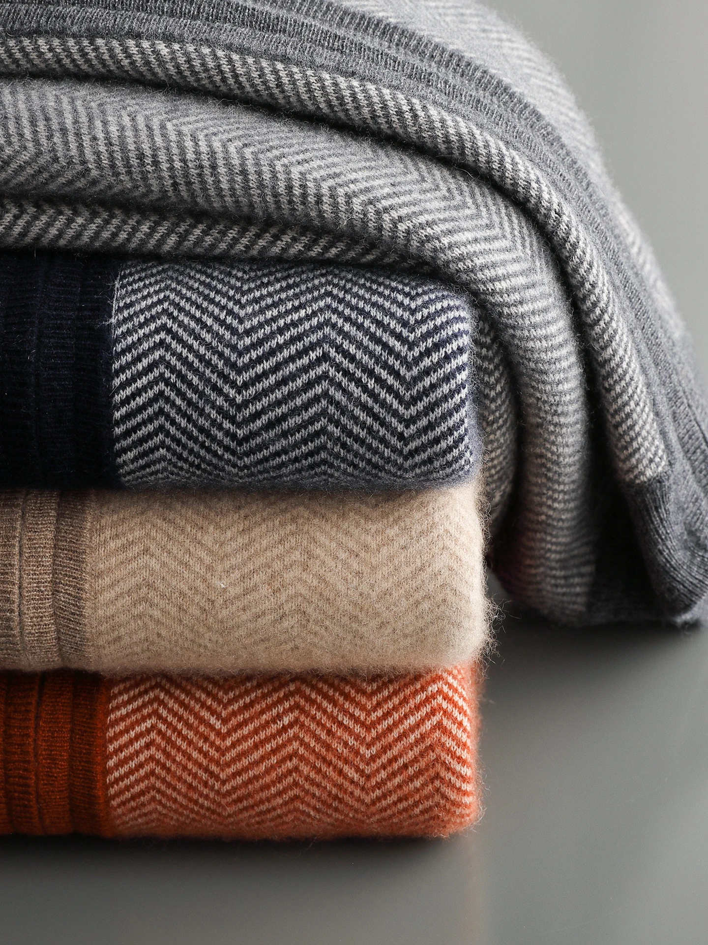 Man 100% Merino Wool Sweater Cardigan Knitted Pants Pencil Trousers Herringbone Color Block Suit Autumn Winter Thick Men's Set