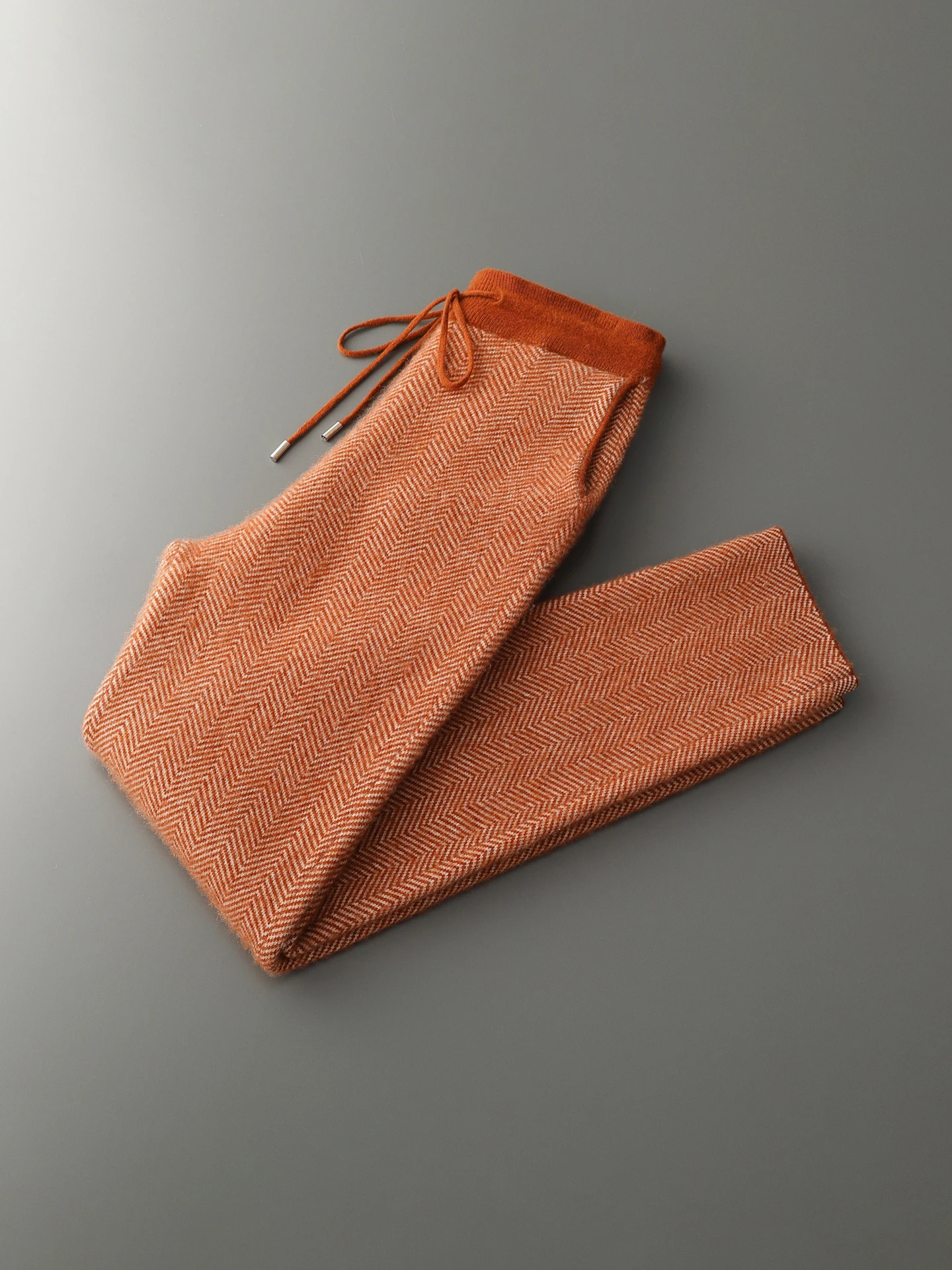 Man 100% Merino Wool Sweater Cardigan Knitted Pants Pencil Trousers Herringbone Color Block Suit Autumn Winter Thick Men's Set