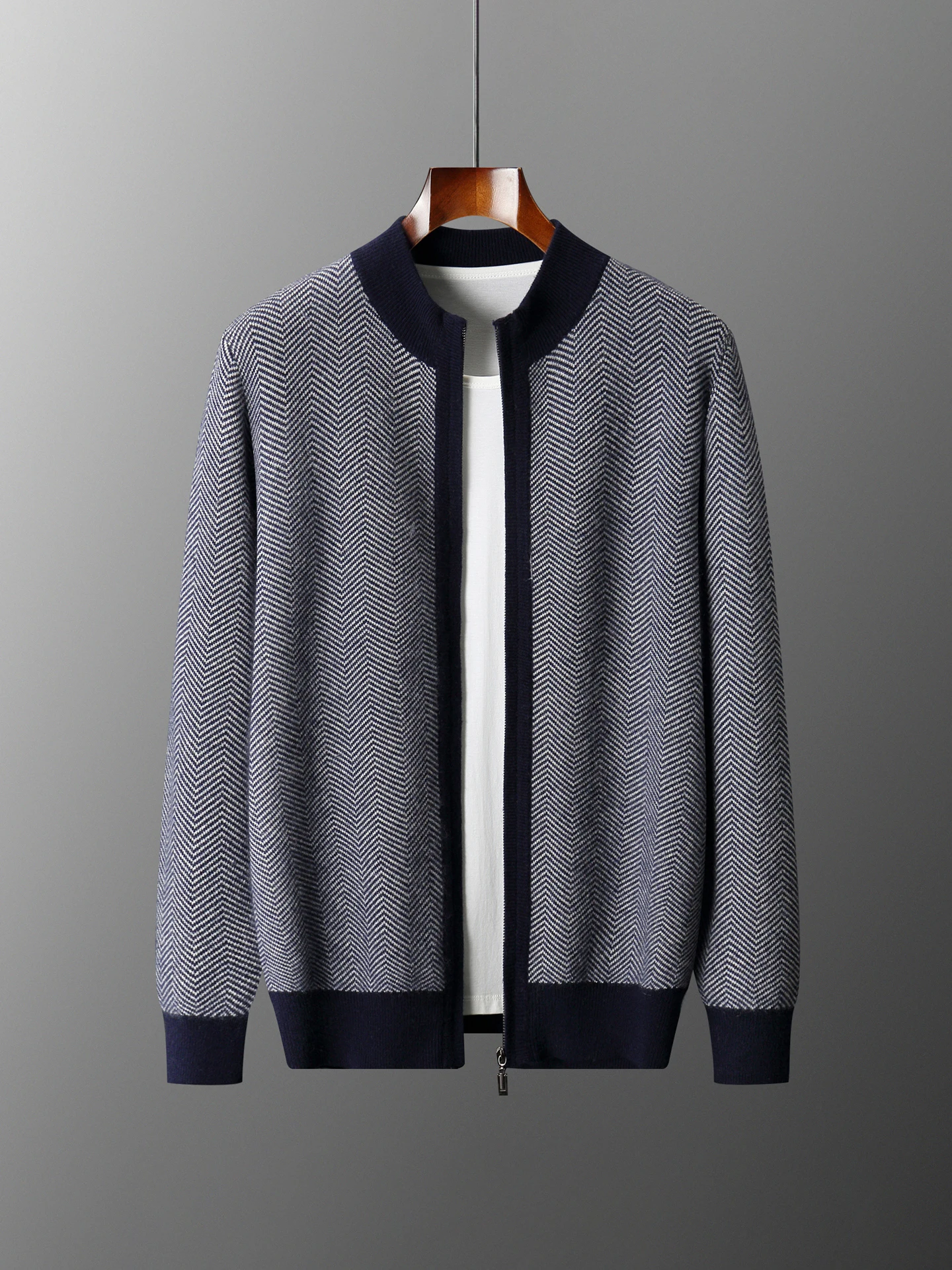 Man 100% Merino Wool Sweater Cardigan Knitted Pants Pencil Trousers Herringbone Color Block Suit Autumn Winter Thick Men's Set