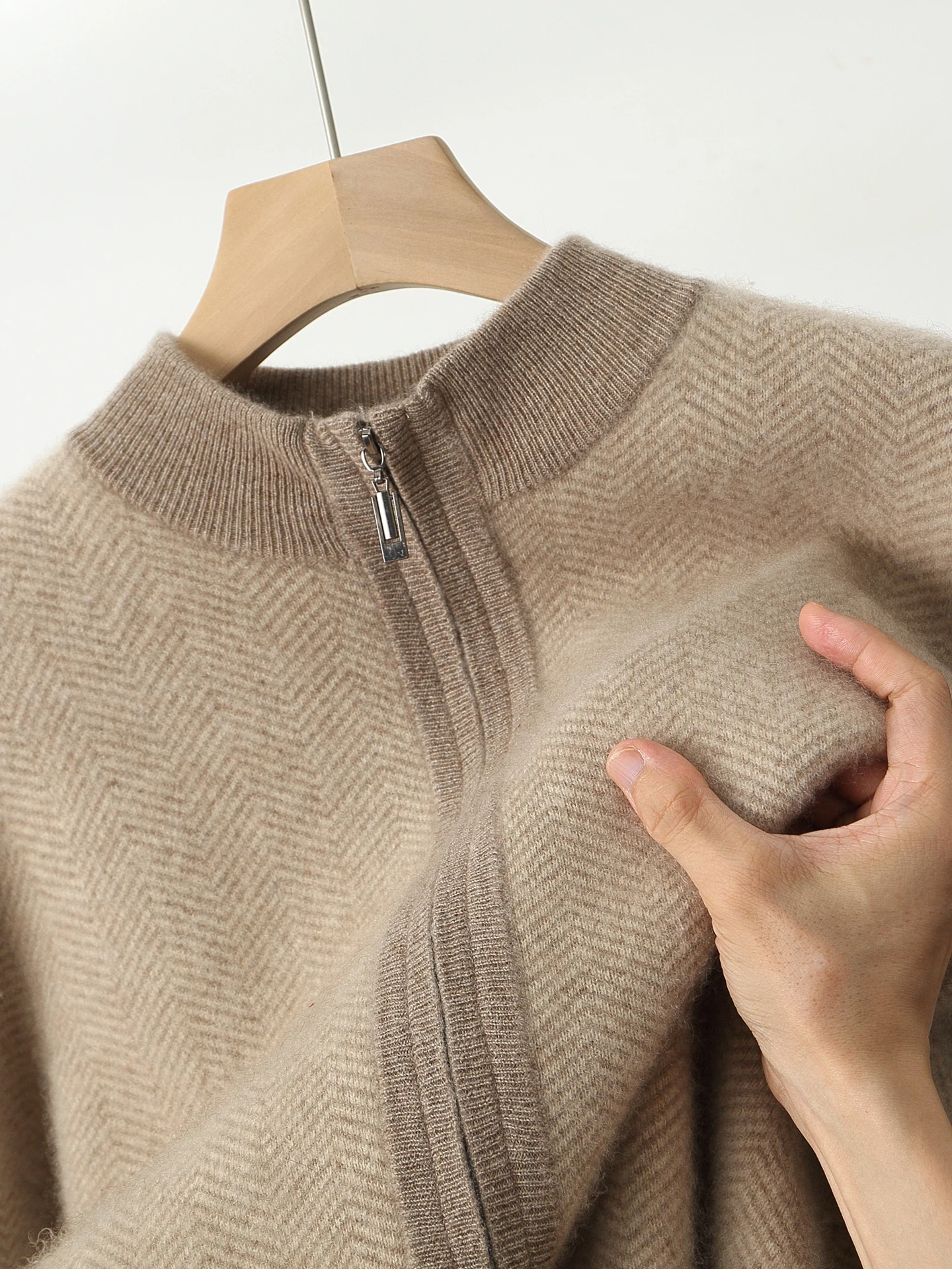 Man 100% Merino Wool Sweater Cardigan Knitted Pants Pencil Trousers Herringbone Color Block Suit Autumn Winter Thick Men's Set
