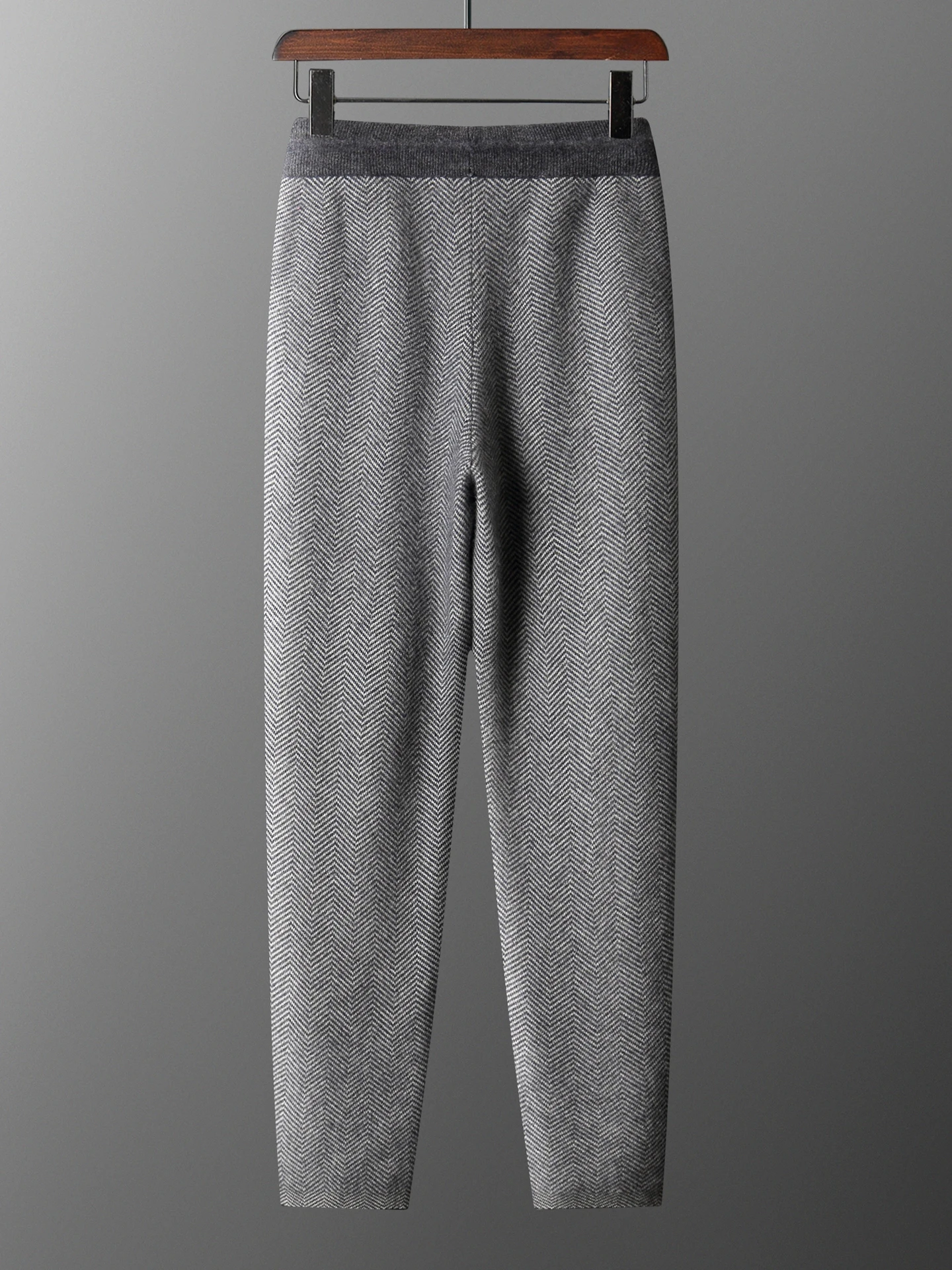 Man 100% Merino Wool Sweater Cardigan Knitted Pants Pencil Trousers Herringbone Color Block Suit Autumn Winter Thick Men's Set