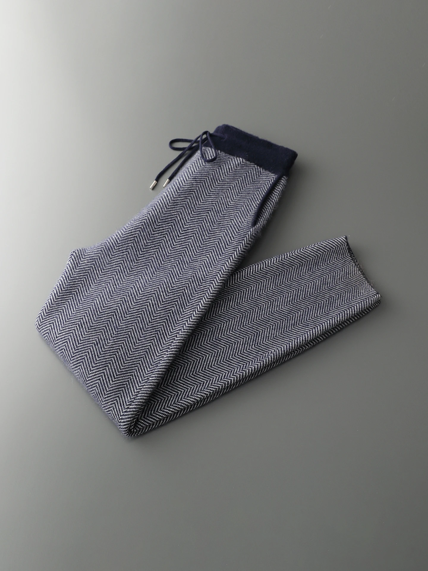 Man 100% Merino Wool Sweater Cardigan Knitted Pants Pencil Trousers Herringbone Color Block Suit Autumn Winter Thick Men's Set