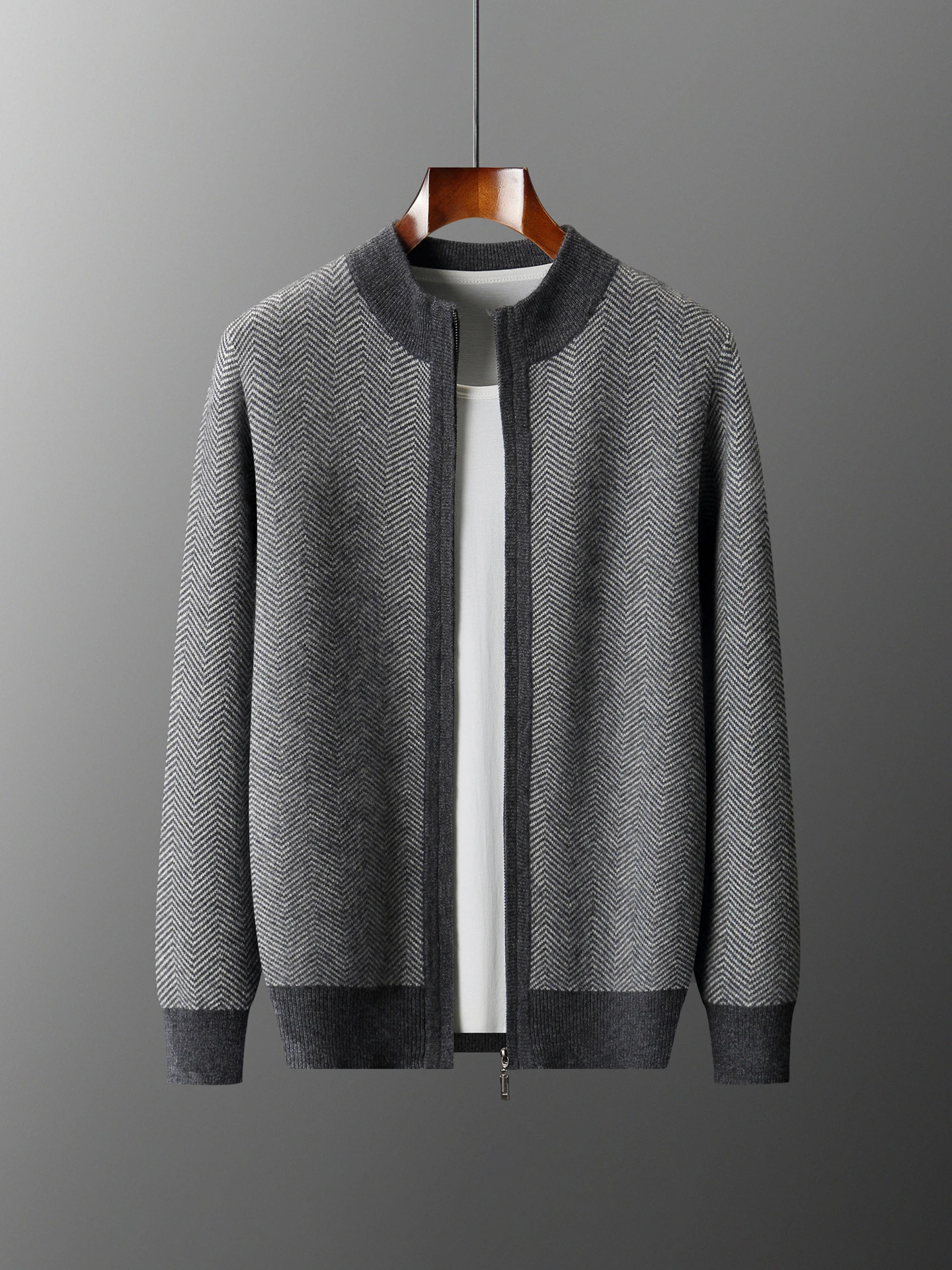 Man 100% Merino Wool Sweater Cardigan Knitted Pants Pencil Trousers Herringbone Color Block Suit Autumn Winter Thick Men's Set