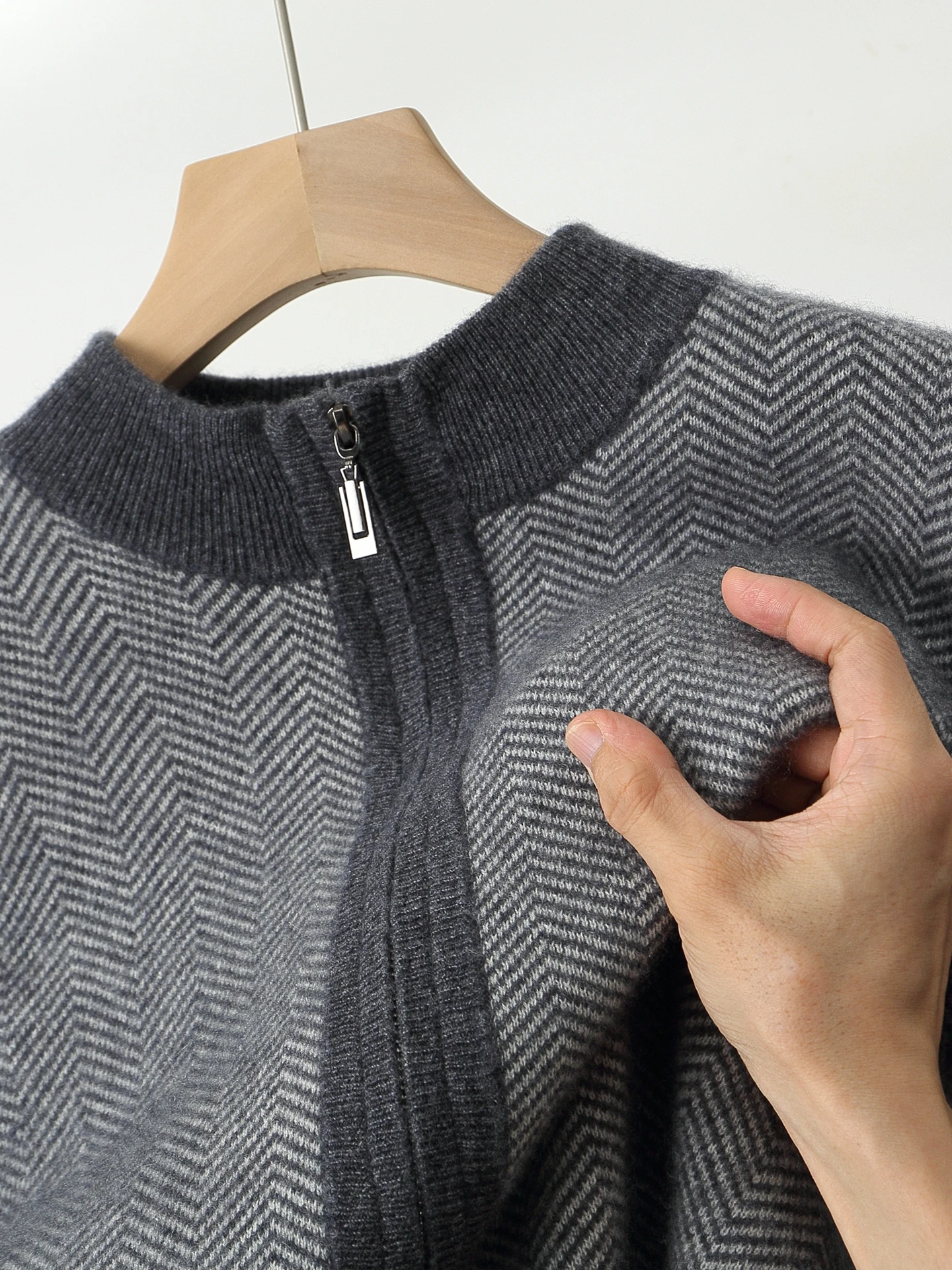 Man 100% Merino Wool Sweater Cardigan Knitted Pants Pencil Trousers Herringbone Color Block Suit Autumn Winter Thick Men's Set