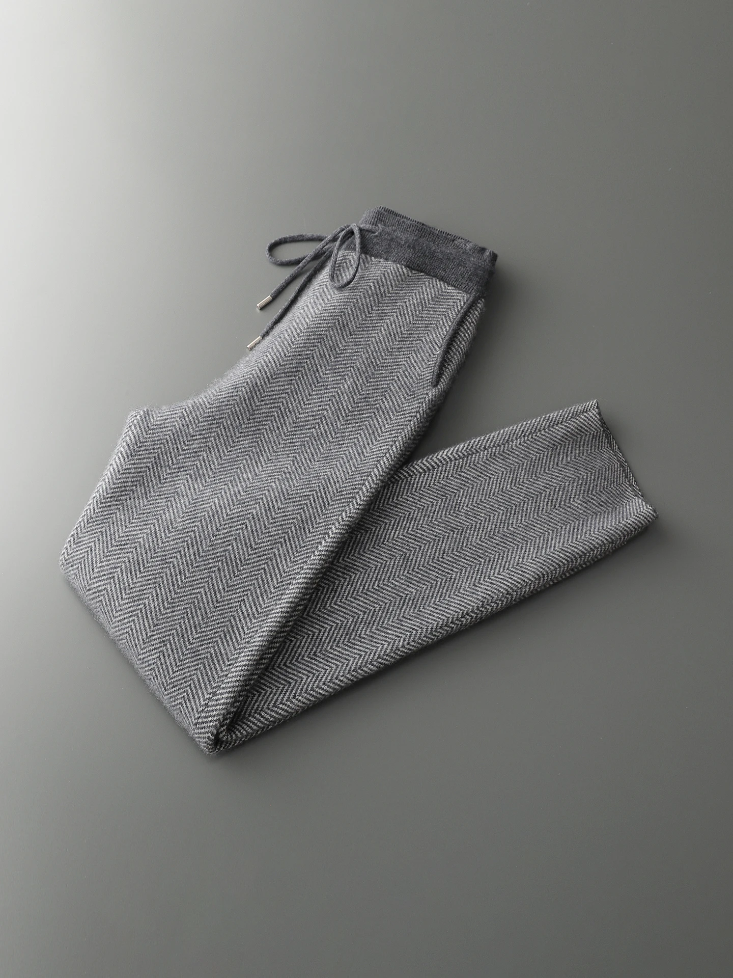 Man 100% Merino Wool Sweater Cardigan Knitted Pants Pencil Trousers Herringbone Color Block Suit Autumn Winter Thick Men's Set