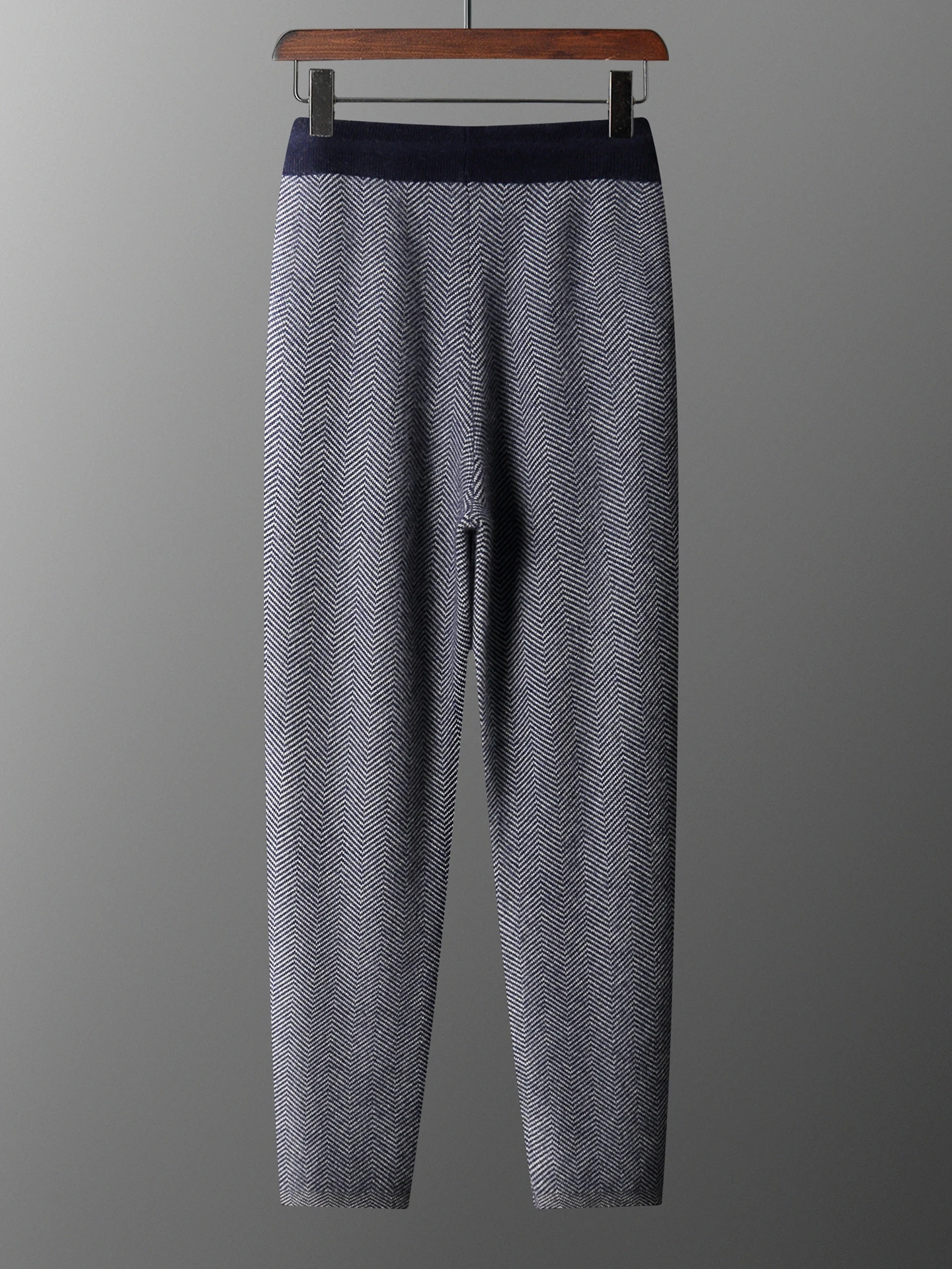 Man 100% Merino Wool Sweater Cardigan Knitted Pants Pencil Trousers Herringbone Color Block Suit Autumn Winter Thick Men's Set