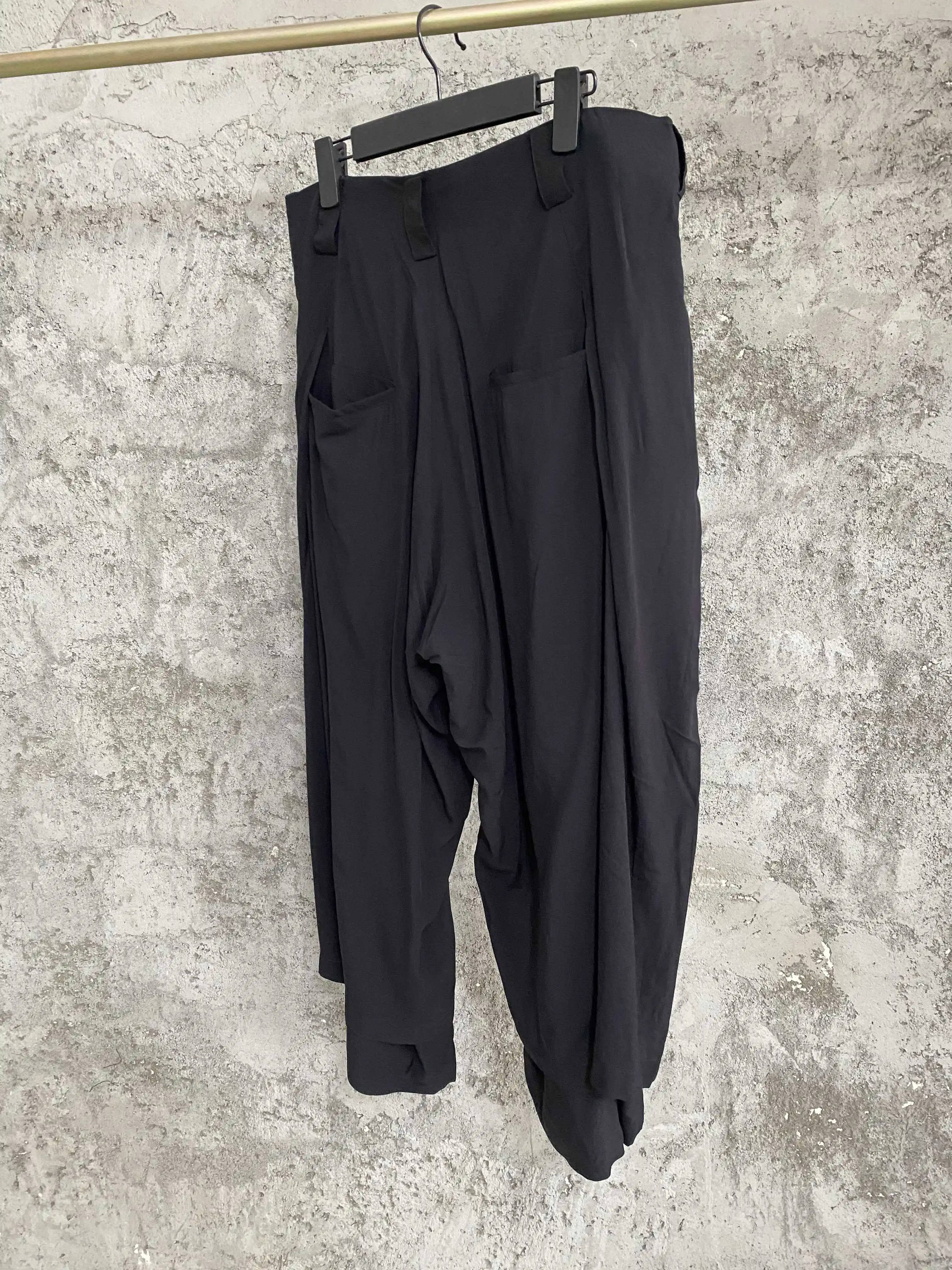 TOP-YAMAMOTO original design wide-leg pants, spring pants, skirts, false two-piece men's pants, black elastic waist culottes
