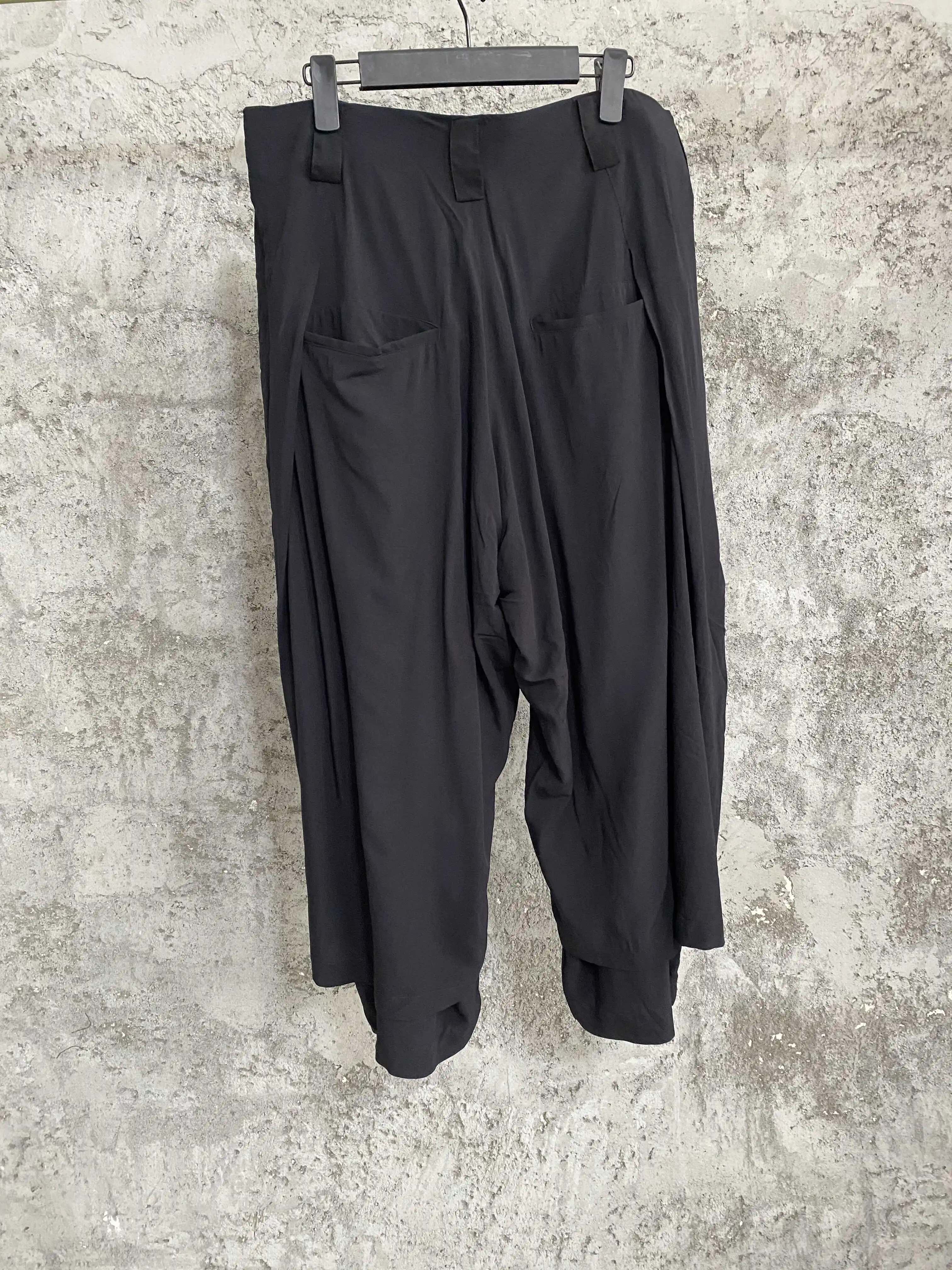 TOP-YAMAMOTO original design wide-leg pants, spring pants, skirts, false two-piece men's pants, black elastic waist culottes