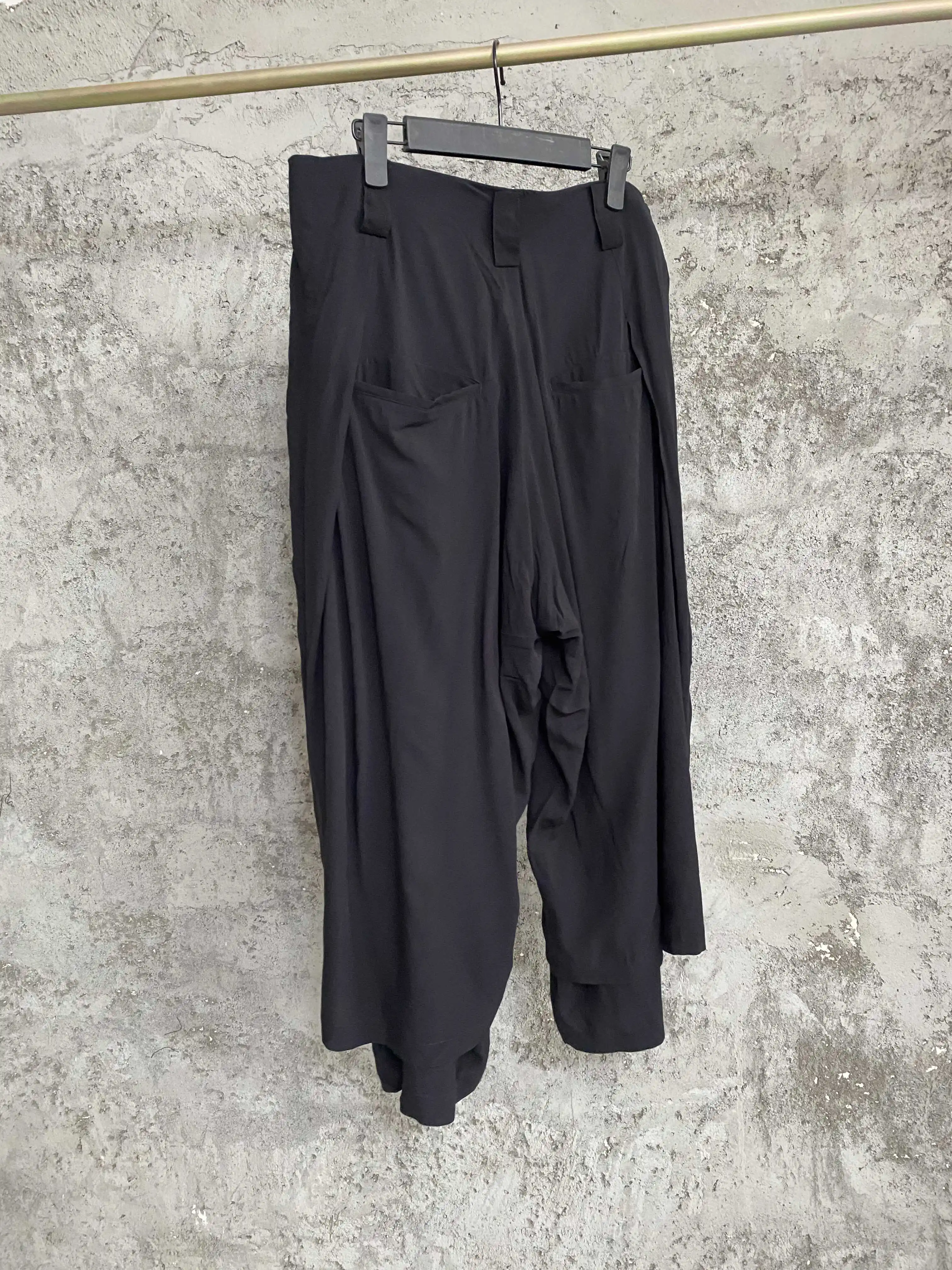 TOP-YAMAMOTO original design wide-leg pants, spring pants, skirts, false two-piece men's pants, black elastic waist culottes