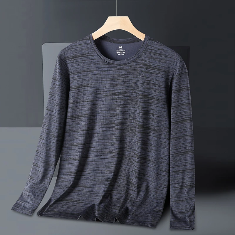 Summer Men's Long Sleeve Quick Dry Ice Silk T-Shirt High Elastic Plus Size Sun Protection Cationic Top for Outdoor Sports