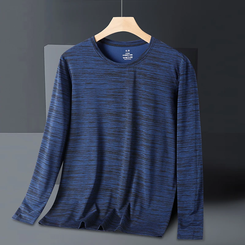 Summer Men's Long Sleeve Quick Dry Ice Silk T-Shirt High Elastic Plus Size Sun Protection Cationic Top for Outdoor Sports