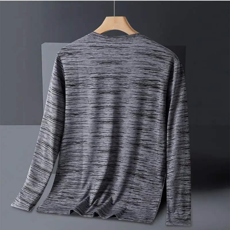 Summer Men's Long Sleeve Quick Dry Ice Silk T-Shirt High Elastic Plus Size Sun Protection Cationic Top for Outdoor Sports