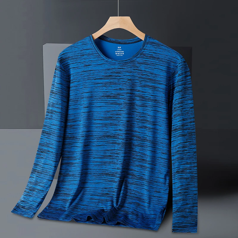 Summer Men's Long Sleeve Quick Dry Ice Silk T-Shirt High Elastic Plus Size Sun Protection Cationic Top for Outdoor Sports