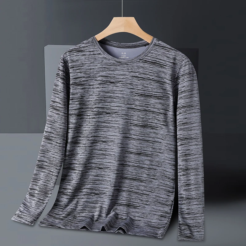 Summer Men's Long Sleeve Quick Dry Ice Silk T-Shirt High Elastic Plus Size Sun Protection Cationic Top for Outdoor Sports