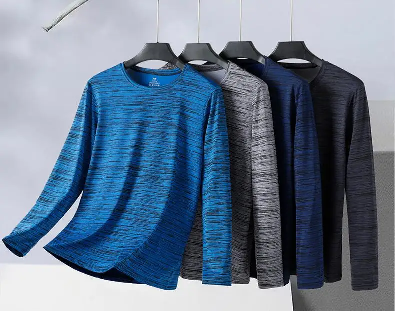Summer Men's Long Sleeve Quick Dry Ice Silk T-Shirt High Elastic Plus Size Sun Protection Cationic Top for Outdoor Sports