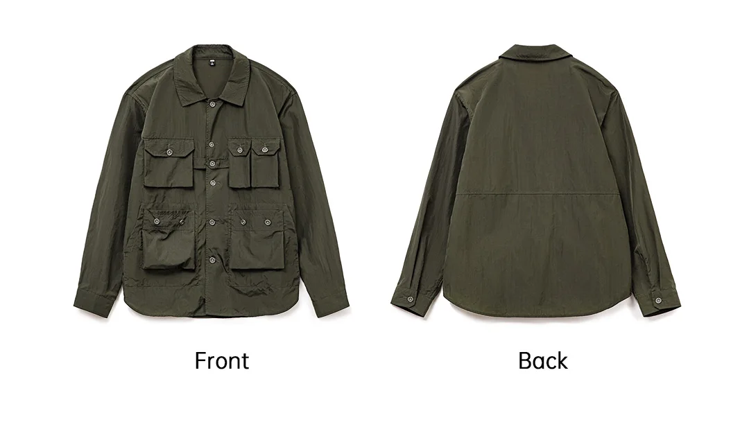 Maden Retro Safari Shirt Lightweight Multi-Pocket Military Green Long Sleeve Single-Breasted Blouse Outdoor Casual Spring Top