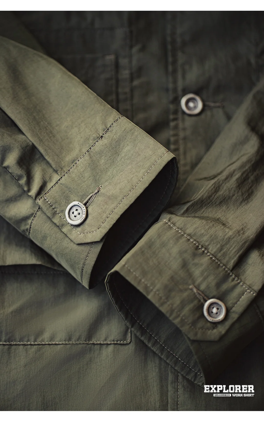 Maden Retro Safari Shirt Lightweight Multi-Pocket Military Green Long Sleeve Single-Breasted Blouse Outdoor Casual Spring Top