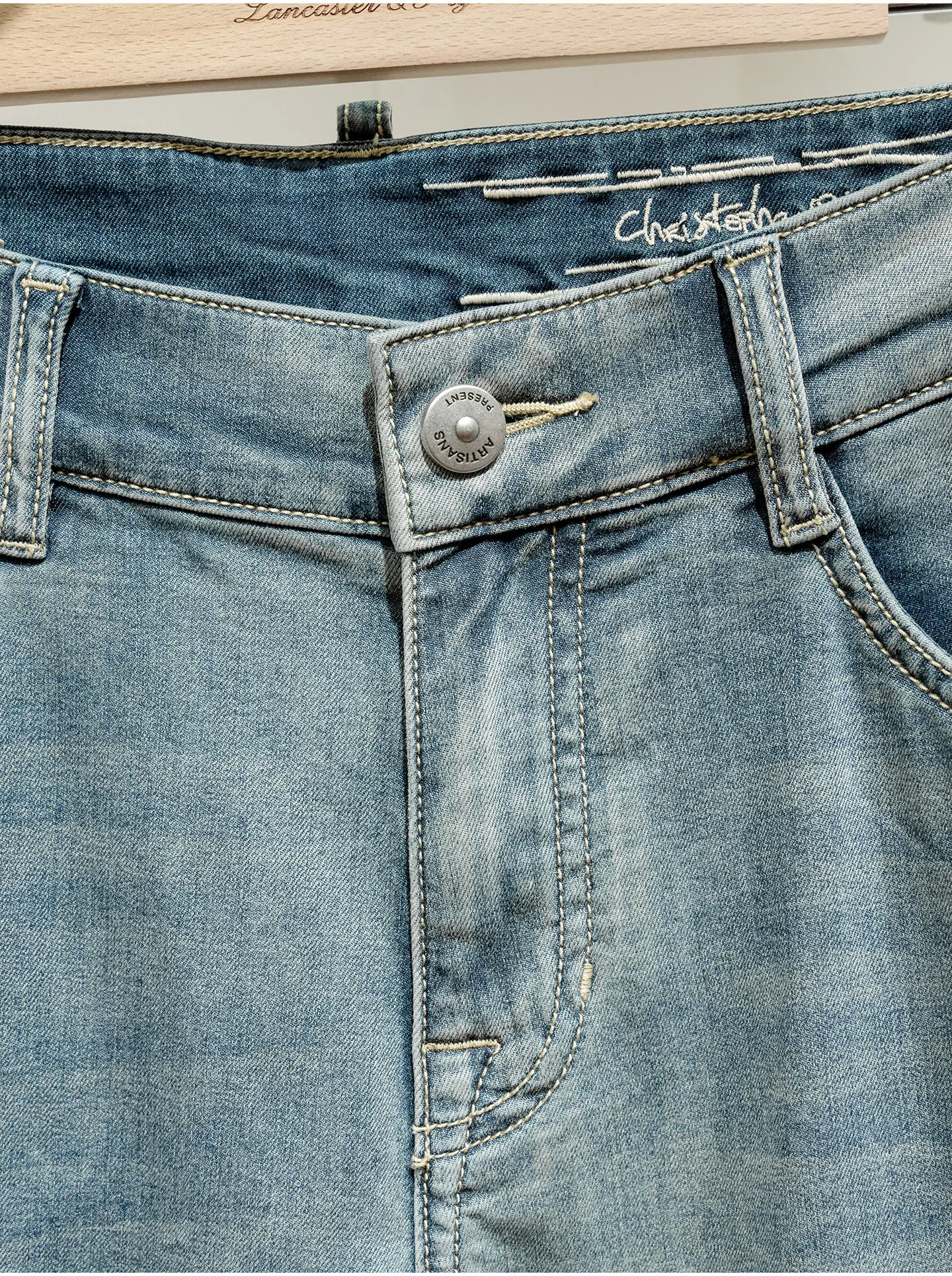 [14 ounces vintage wash] Lyocell mulberry silk blend, thin fit small straight jeans men