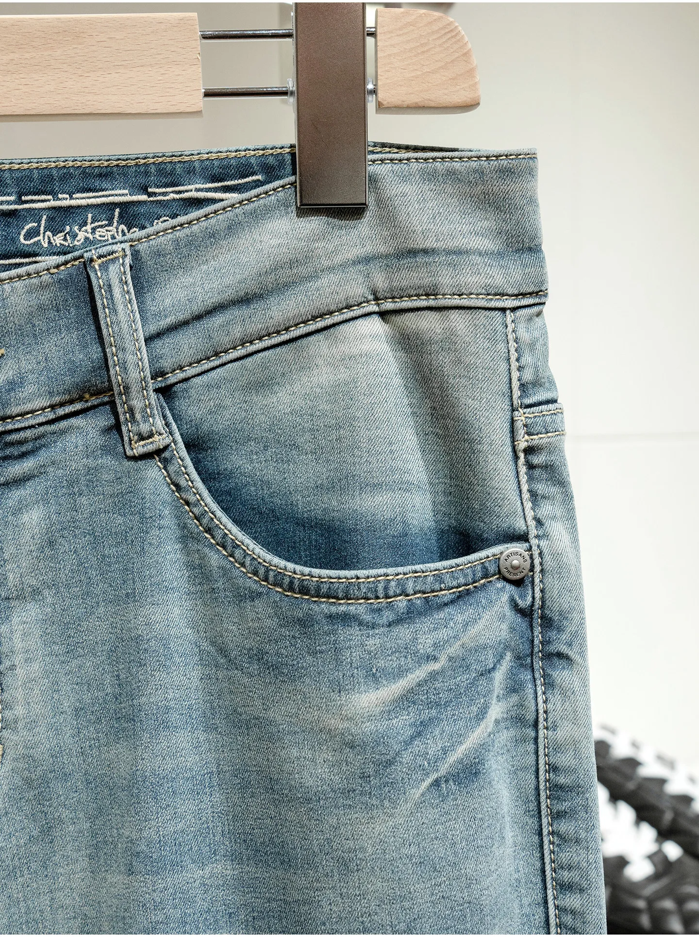 [14 ounces vintage wash] Lyocell mulberry silk blend, thin fit small straight jeans men