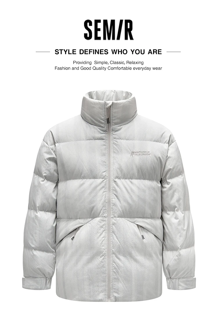 Semir Down Jacket Men Textured Loose Fit Stand Collar Fashion Embroidered Coat 2025 New Winter Outerwear