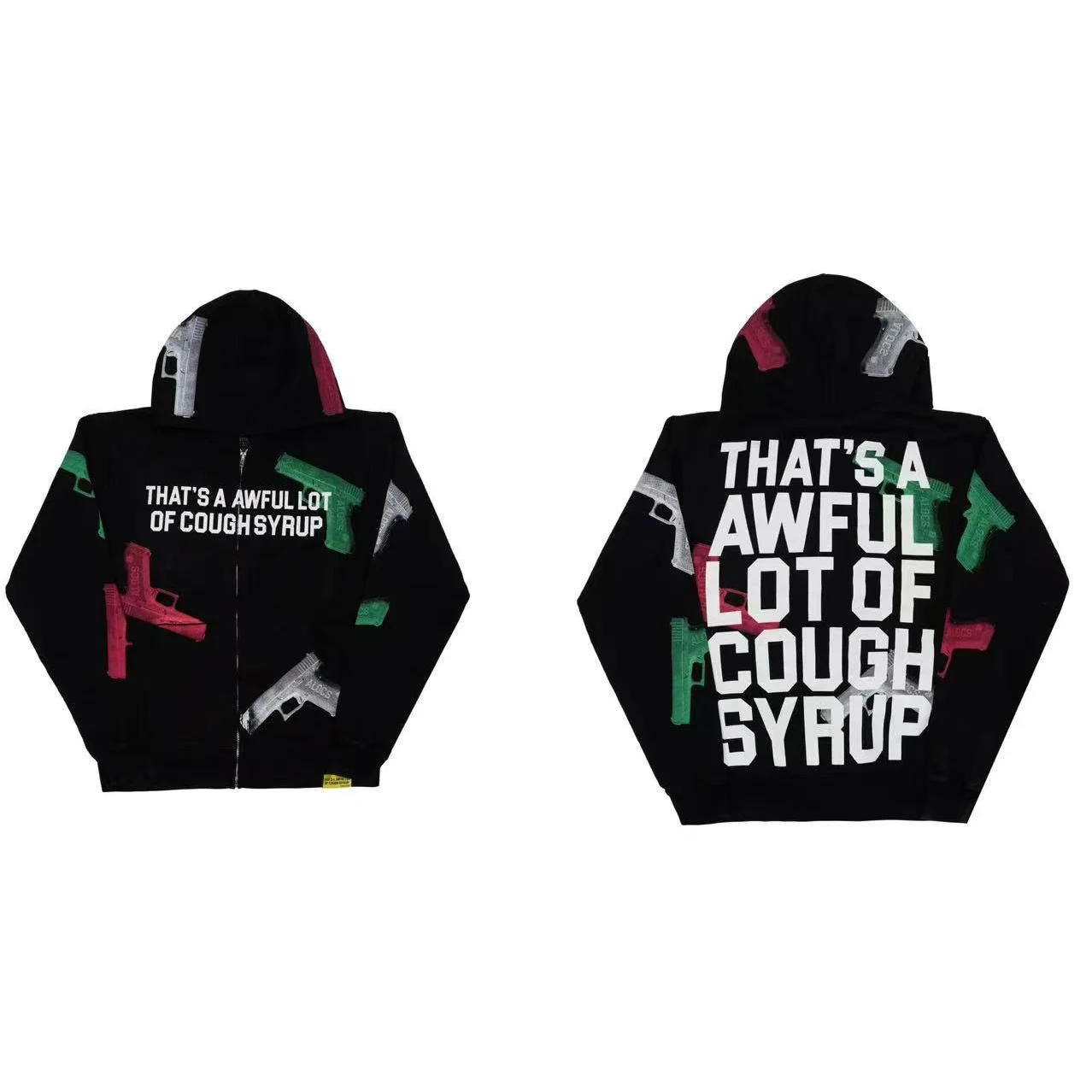 High Street Gun Big Letter Print Terry Hooded Hoodies for Men Streetwear Pullover Loose Casual Sweatshirt Oversized Hoody