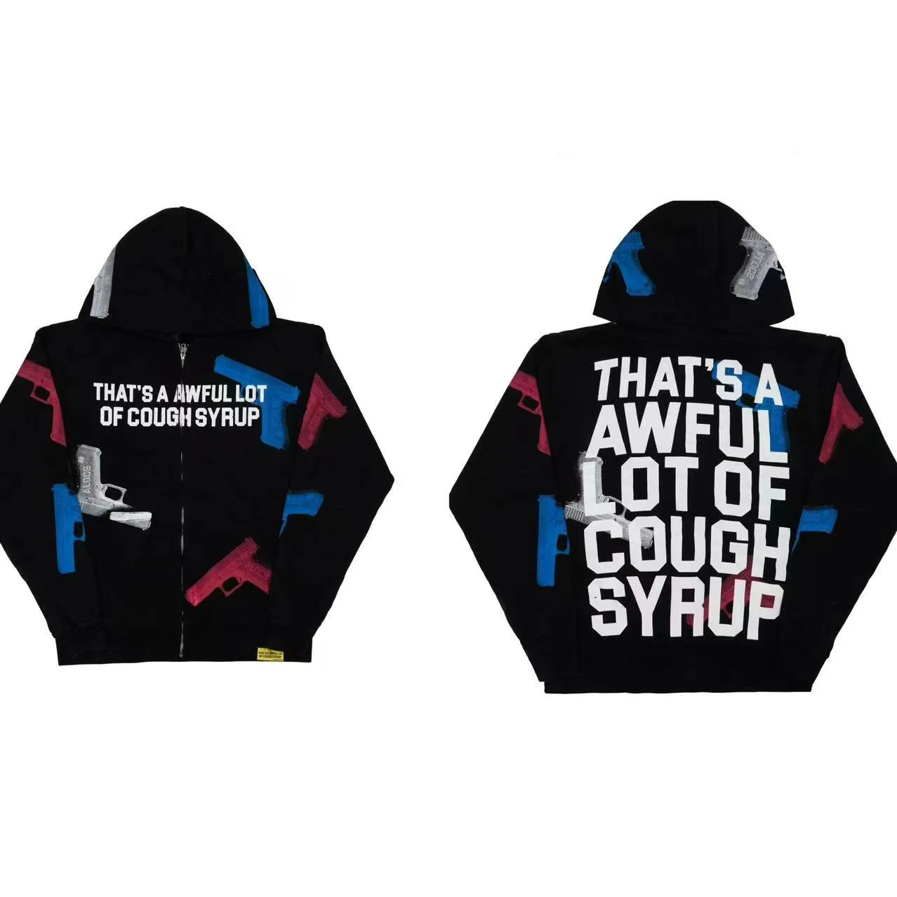 High Street Gun Big Letter Print Terry Hooded Hoodies for Men Streetwear Pullover Loose Casual Sweatshirt Oversized Hoody