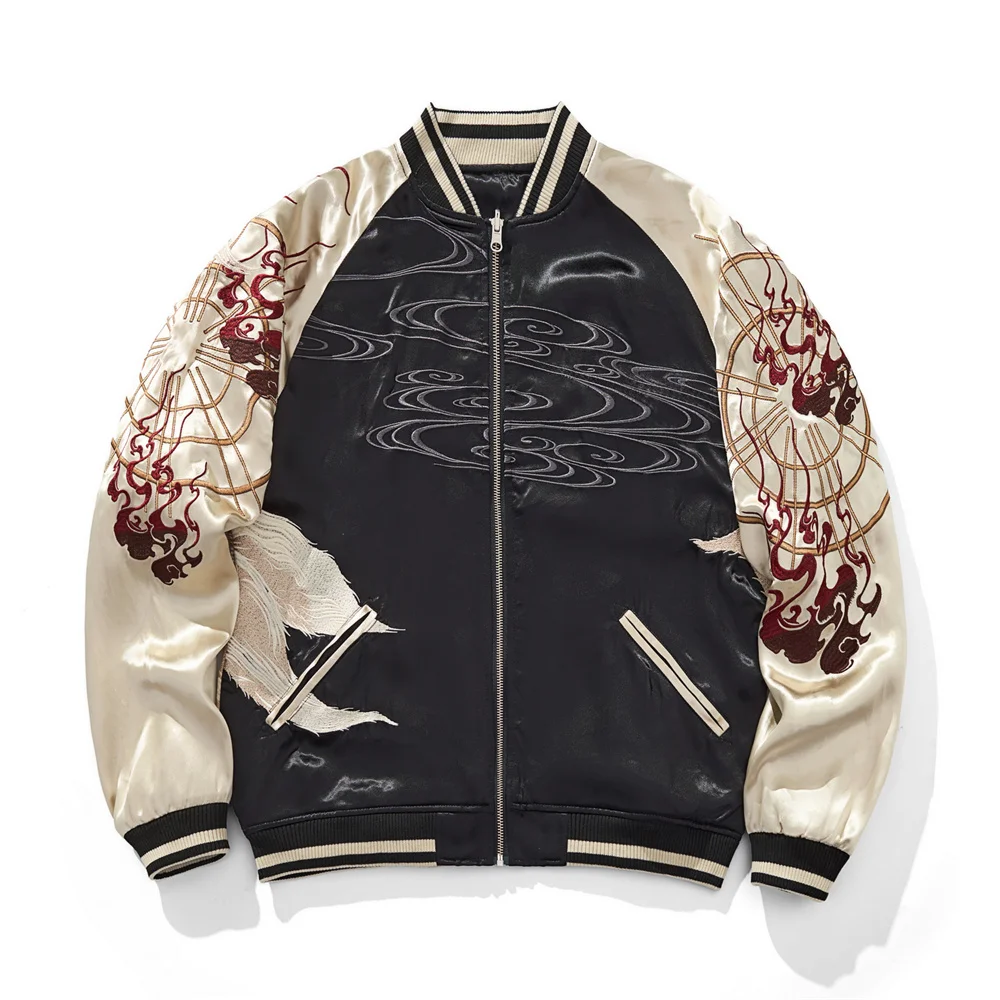 Japanese Style Nine Tailed Fox and Flame Embroidered Jacket 2025 Women Men Baseball Streetwear Harajuku Clothing Autumn Coats