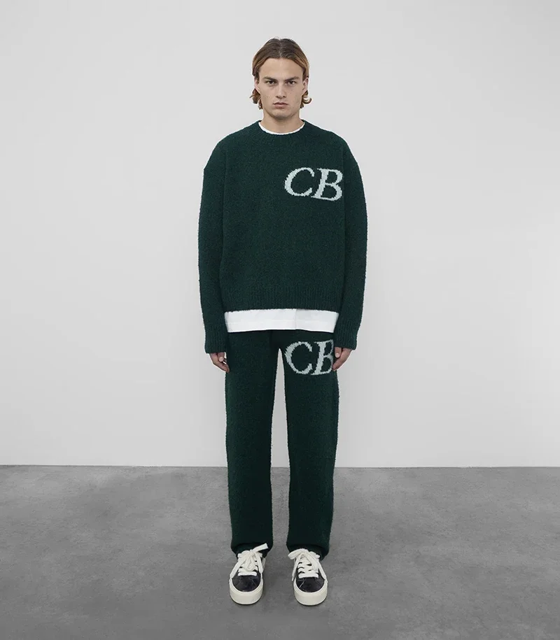 Black White Couple Sweaters High Quality Jacquard CB Knitted Sweatshirts Fashion Oversize Round Neck Pullover Men Women Pants