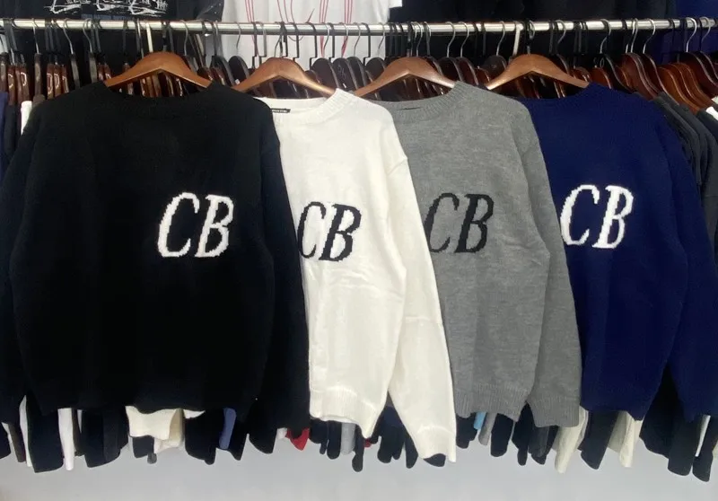 Black White Couple Sweaters High Quality Jacquard CB Knitted Sweatshirts Fashion Oversize Round Neck Pullover Men Women Pants