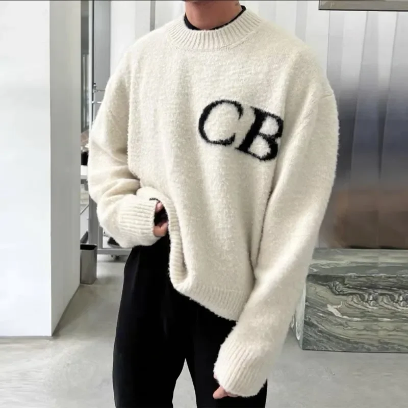 Black White Couple Sweaters High Quality Jacquard CB Knitted Sweatshirts Fashion Oversize Round Neck Pullover Men Women Pants