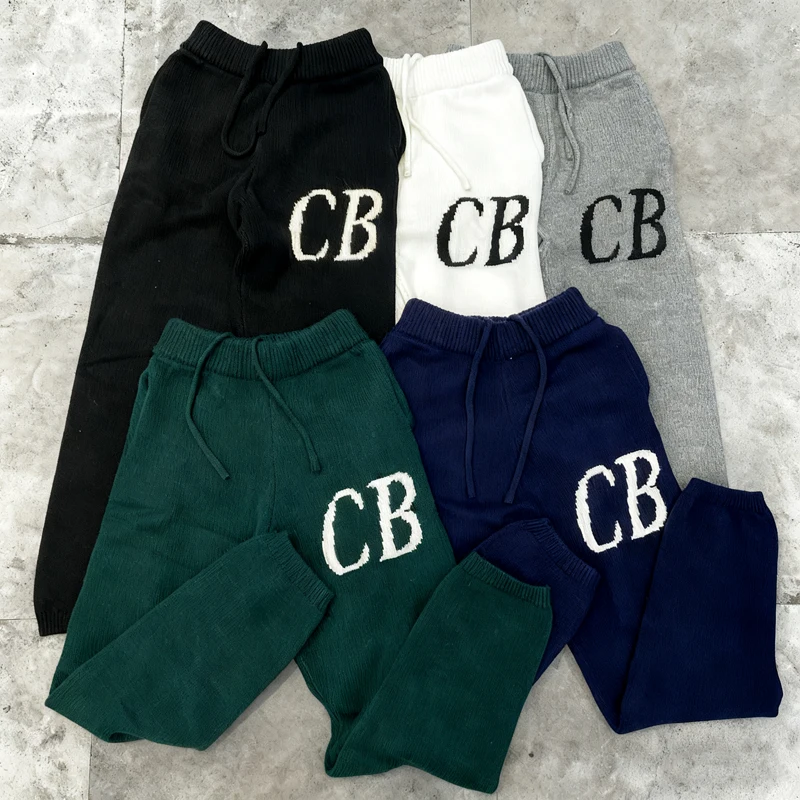 Black White Couple Sweaters High Quality Jacquard CB Knitted Sweatshirts Fashion Oversize Round Neck Pullover Men Women Pants