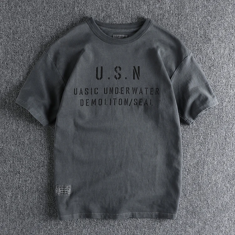 Summer New American Retro Short-sleeved O-neck Letter Printed T-shirt Men's Fashion Simple 100% Cotton Washed Casual Sport Tops