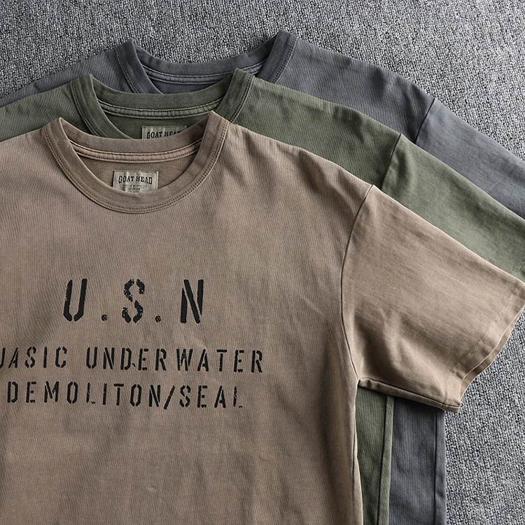 Summer New American Retro Short-sleeved O-neck Letter Printed T-shirt Men's Fashion Simple 100% Cotton Washed Casual Sport Tops