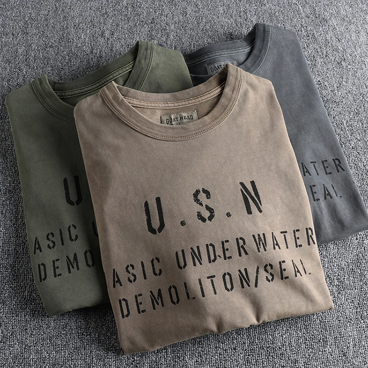 Summer New American Retro Short-sleeved O-neck Letter Printed T-shirt Men's Fashion Simple 100% Cotton Washed Casual Sport Tops