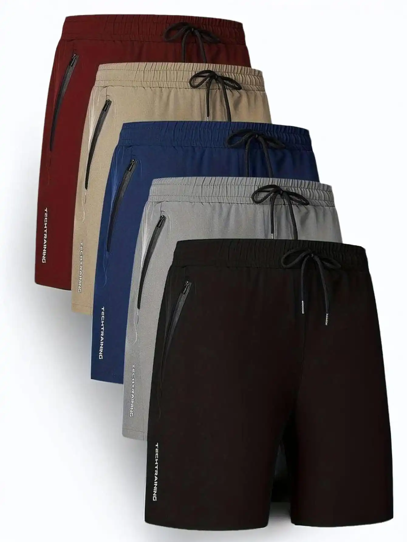 Men's Shorts Five-Pack, Sports, Fitness, Swimming, with Zipper Pockets, Quick-Drying, Casual, Breathable, Drawstring Shorts, Suitable for Summer Outdoor Activities, Fitness Training, Home Leisure, Beach Vacations