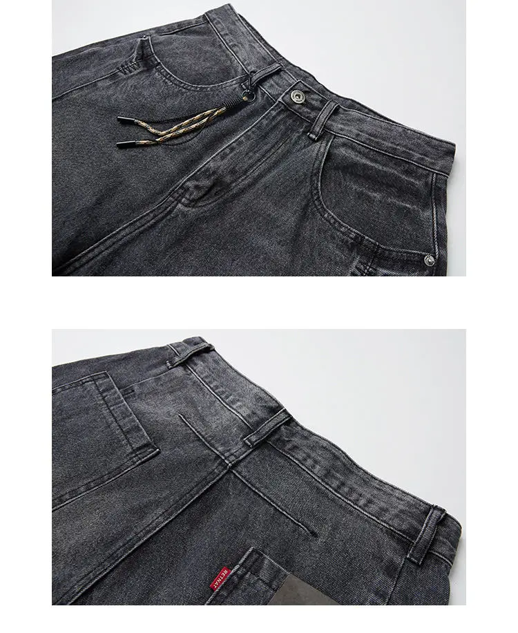 American Vintage High Quality Cargo Jeans Men Clothing Japanese Streetwear Straight Denim Trousers Harajuku Casual Pants Male
