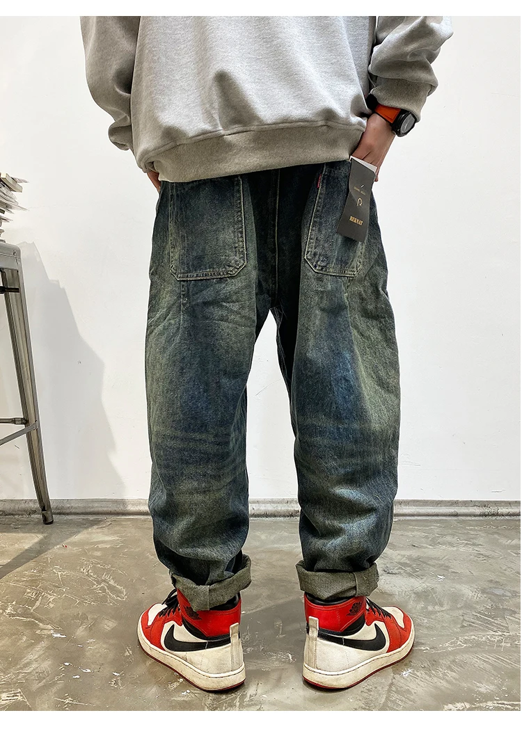American Vintage High Quality Cargo Jeans Men Clothing Japanese Streetwear Straight Denim Trousers Harajuku Casual Pants Male