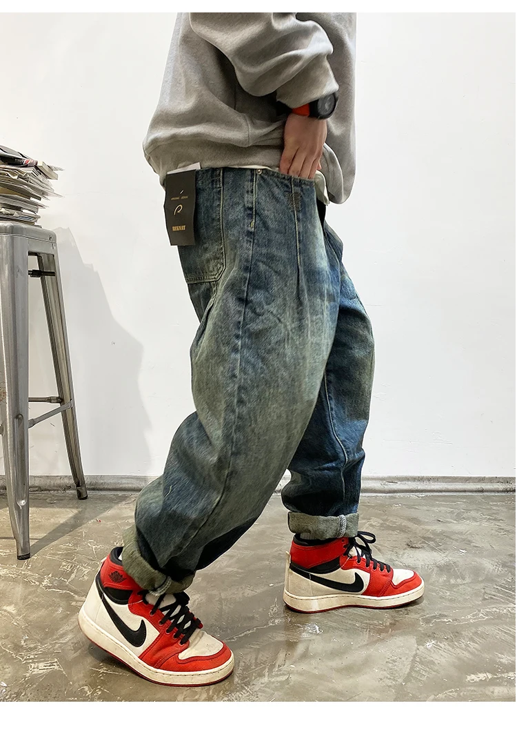 American Vintage High Quality Cargo Jeans Men Clothing Japanese Streetwear Straight Denim Trousers Harajuku Casual Pants Male