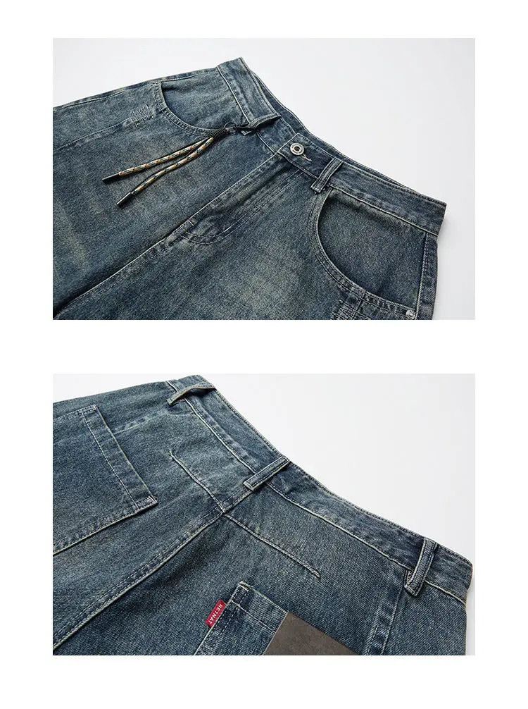 American Vintage High Quality Cargo Jeans Men Clothing Japanese Streetwear Straight Denim Trousers Harajuku Casual Pants Male