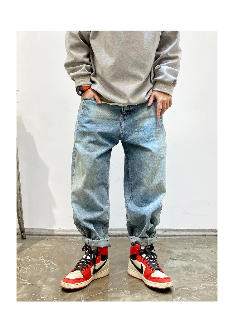 American Vintage High Quality Cargo Jeans Men Clothing Japanese Streetwear Straight Denim Trousers Harajuku Casual Pants Male