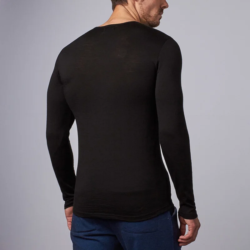 Men's 100% Merino Wool Long Sleeve T-Shirt 200gsm Thermal Base Layer Wicking Breathable Anti-Odor Wool Shirt for Outdoor Activit