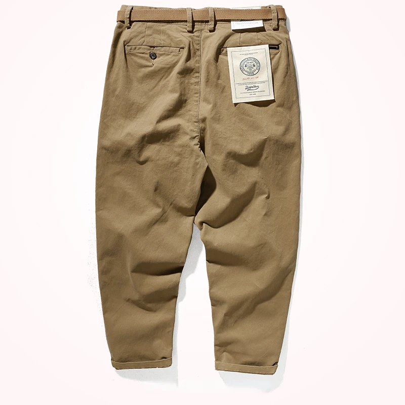 Japanese casual pants with retro loose feet, men's fashionable clothes washed with old khaki elastic woven nine-point tapered pa