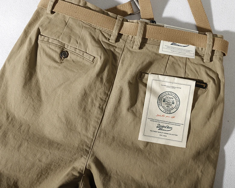 Japanese casual pants with retro loose feet, men's fashionable clothes washed with old khaki elastic woven nine-point tapered pa
