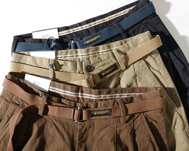 Japanese casual pants with retro loose feet, men's fashionable clothes washed with old khaki elastic woven nine-point tapered pa