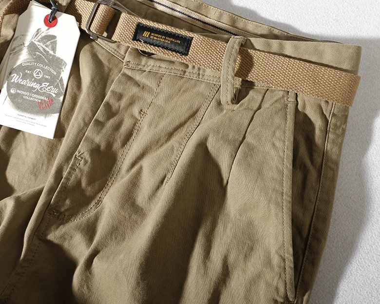 Japanese casual pants with retro loose feet, men's fashionable clothes washed with old khaki elastic woven nine-point tapered pa