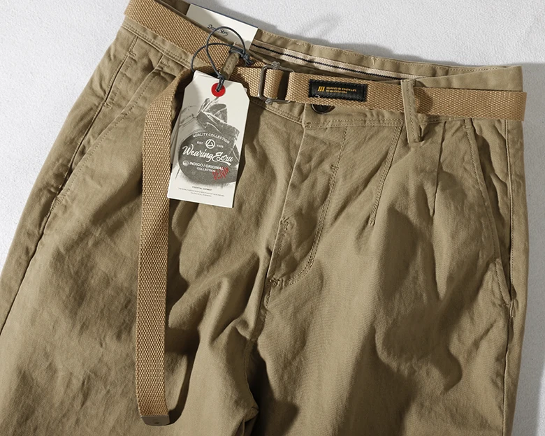 Japanese casual pants with retro loose feet, men's fashionable clothes washed with old khaki elastic woven nine-point tapered pa