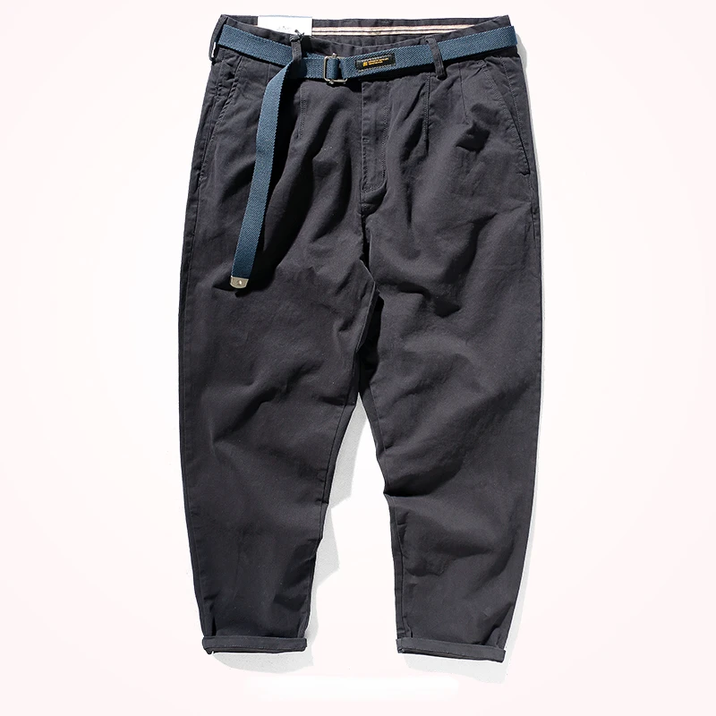 Japanese casual pants with retro loose feet, men's fashionable clothes washed with old khaki elastic woven nine-point tapered pa