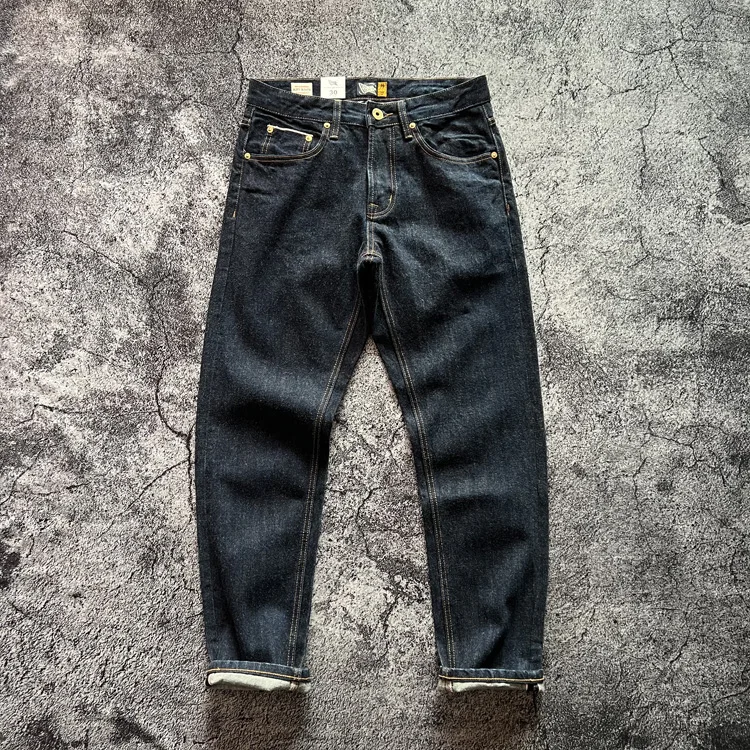 High Quality American Retro Slim Straight Denim Jeans Washed Desizing Brushed 100% Cotton Red Selvedge Denim Pants for Men